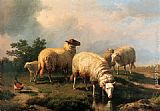 Eugene Verboeckhoven Wall Art - Sheep And A Chicken In A Landscape